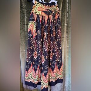Paisley Print Wide-Leg Skirt - Black, Red, Yellow - One Size